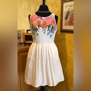 H&M White Sleeveless Dress with Pink & Orange Floral Bodice